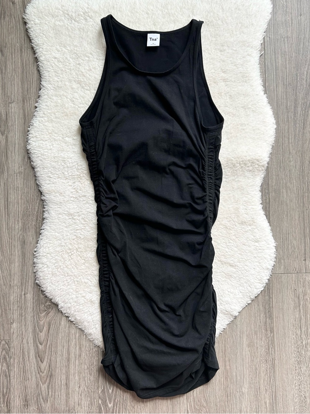 Revolve TNA Black Stretch Side Ruching Tank Dress
